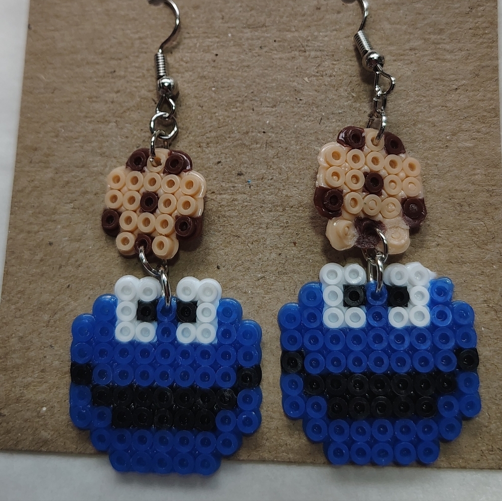 Cookie Monster Perler Bead Earrings Pixel Art